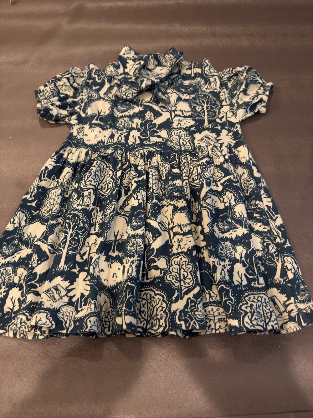 Misha & Puff Navy and Cream Woodland Print Girls' Dress. Size 3